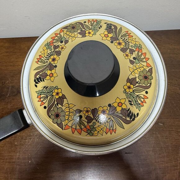 Hendlers Pointerware 7" Enamel Pot Saucepan Floral Hedgerow Retro Cottage VTG - Picture 3 of 8